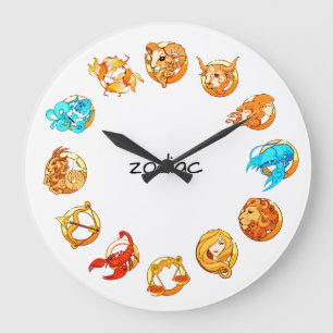 12 Signs of The Zodiac Astrology Large Clock