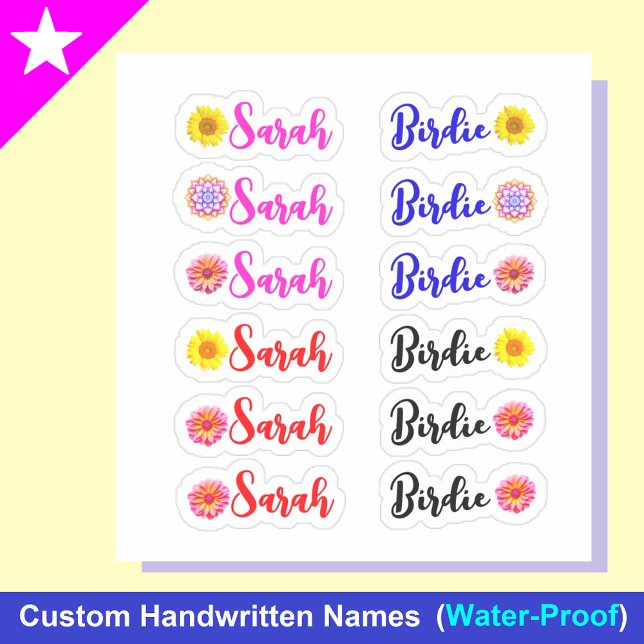 12 Small Whimsical Daisy Name Labels Set (Whimsical name labels
Daisy name labels)