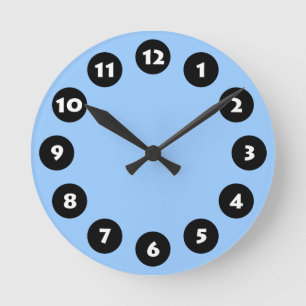 12 Spots - Black, White and Lt Blue Round Clock