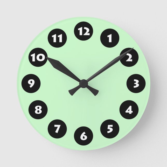12 Spots - Black, White and Pale Green Round Clock (Front)