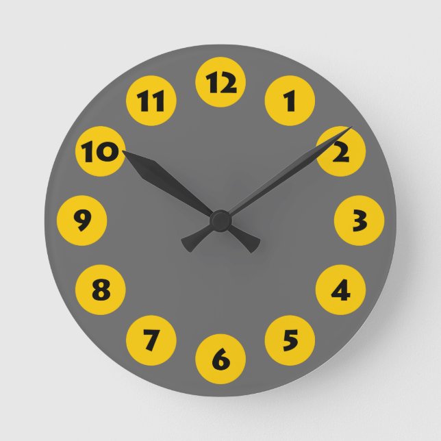 12 Spots - Black with Amber on Gray Round Clock (Front)