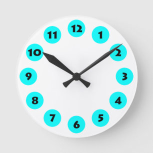 12 Spots - Black with Cyan on White Round Clock