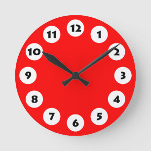 12 Spots - Black with White on Red Round Clock