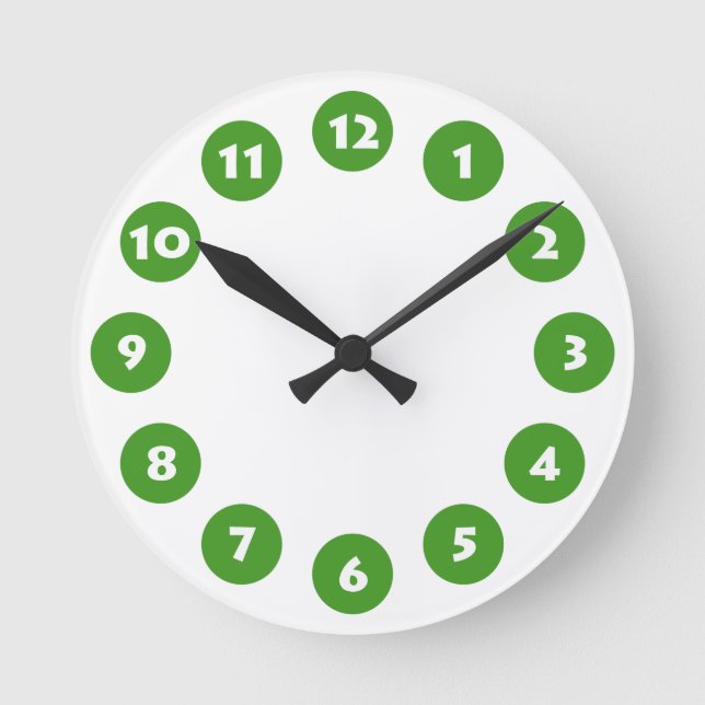 12 Spots - White with Avocado Green on White Round Clock (Front)