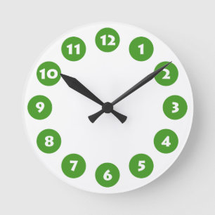 12 Spots - White with Avocado Green on White Round Clock