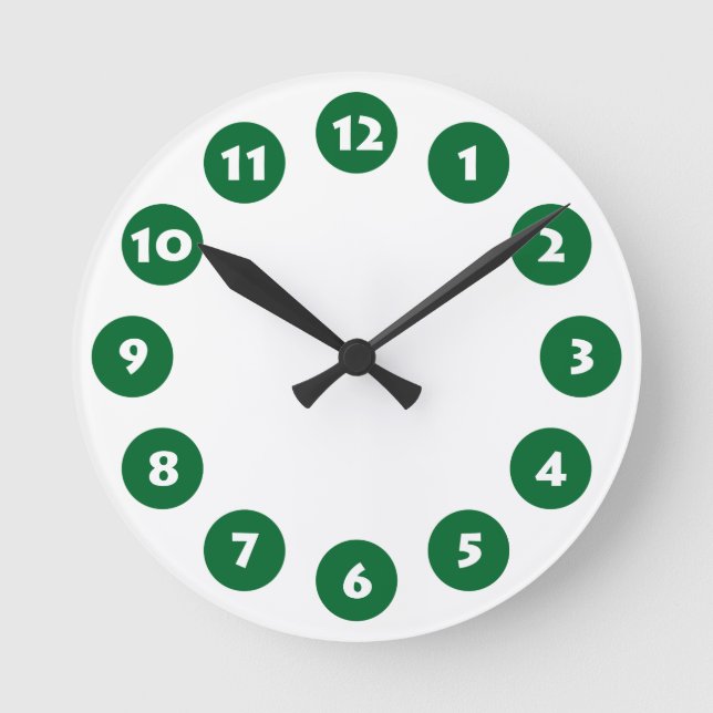12 Spots - White with Forest Green on White Round Clock (Front)