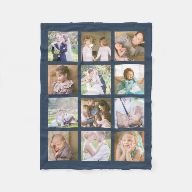 12 Square Photo Collage Editable Color Fleece Blanket (Front)