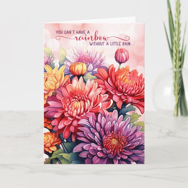 12 Step Encouragement Rainbow Chrysanthemums Card (Front)