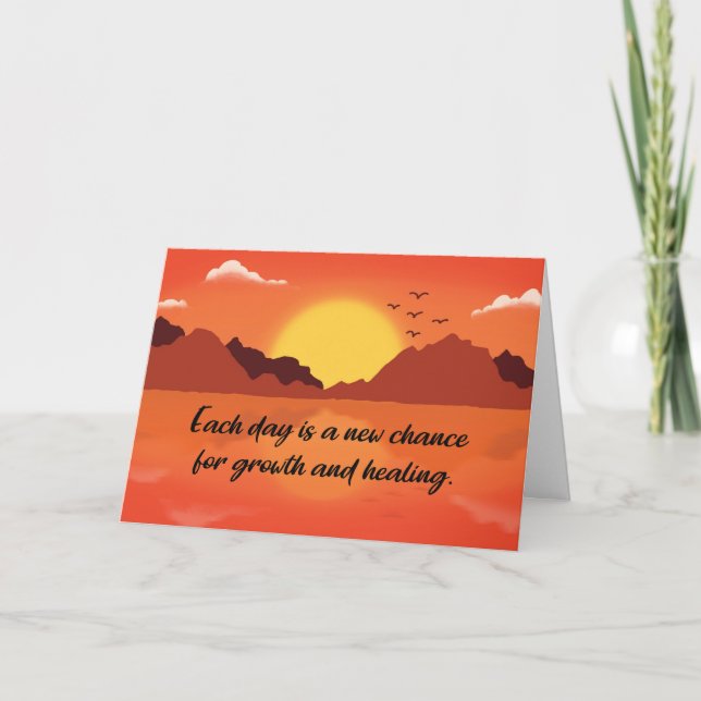 12 Step Recovery Encouragement Sunset Mountain Card (Front)