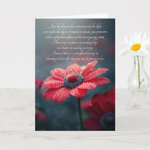 12 Step Recovery Red Anemone Flower on a Rainy Day Card