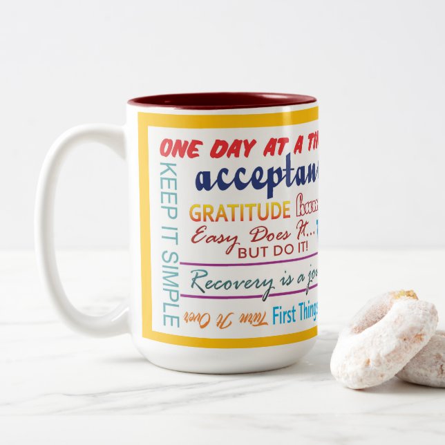 12 step recovery slogans mug 25z-red (With Donut)