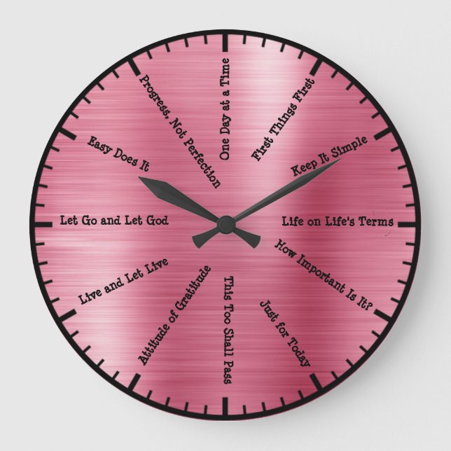 12 Step Sobriety Alcoholics Pink Wall Clock (Front)