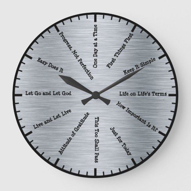 12 Step Sobriety Clean & Sober Slogans Slvr Clock (Front)
