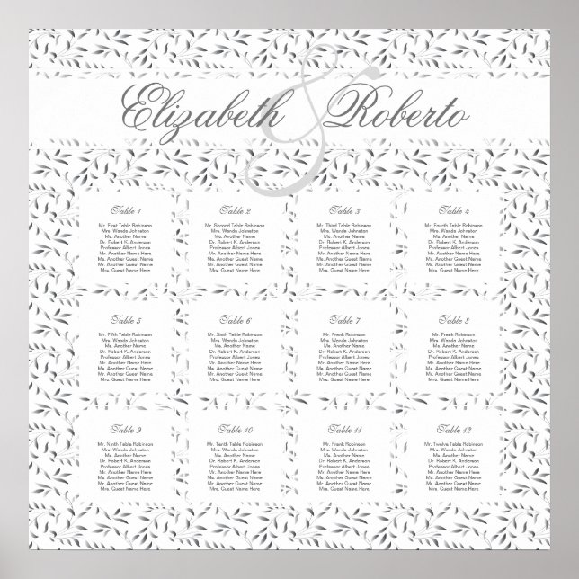 12 Table 80 to 120 guest Wedding Seating Chart (Front)