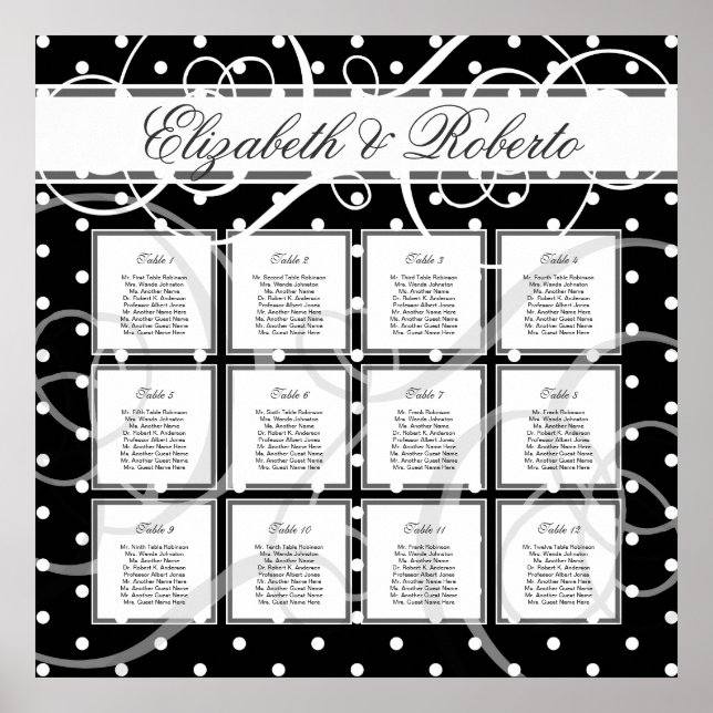 12 Table 80 to 120 guest Wedding Seating Chart (Front)
