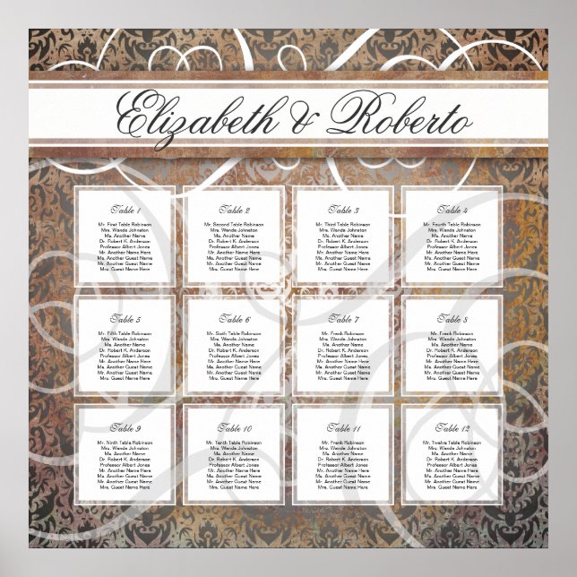 12 Table 80 to 120 guest Wedding Seating Chart (Front)