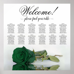 12 Table Elegant Emerald Green Rose Seating Chart