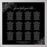 12 Table Frills Argent Mariage noir Tableau de siè