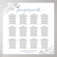 12 Table Frilly Blue & White Wedding Seating Chart