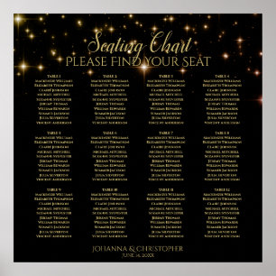 12 Table Gold Sparkles Black Wedding Seating Chart