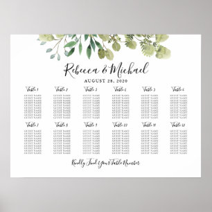 12 Table Greenery Wedding Guest Seating Chart