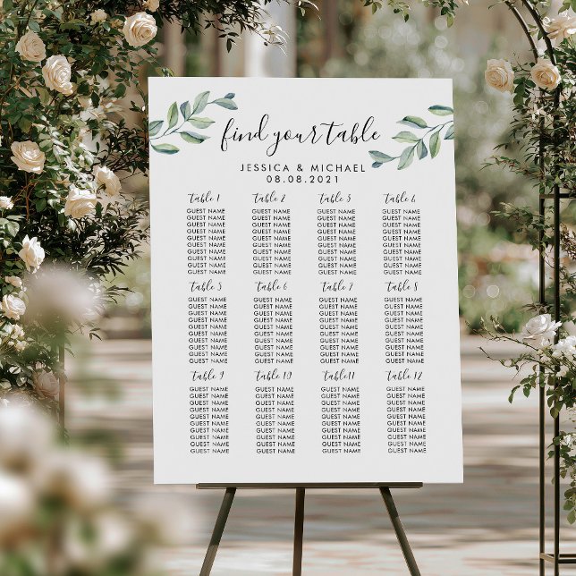 12 Table Large Wedding Guest Seating Chart (12 Table Large Wedding Guest Seating Chart Poster)