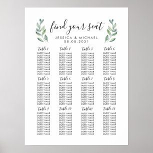 12 Table Large Wedding Guest Seating Chart