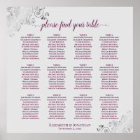 12 Table Magenta on Gray Wedding Seating Chart