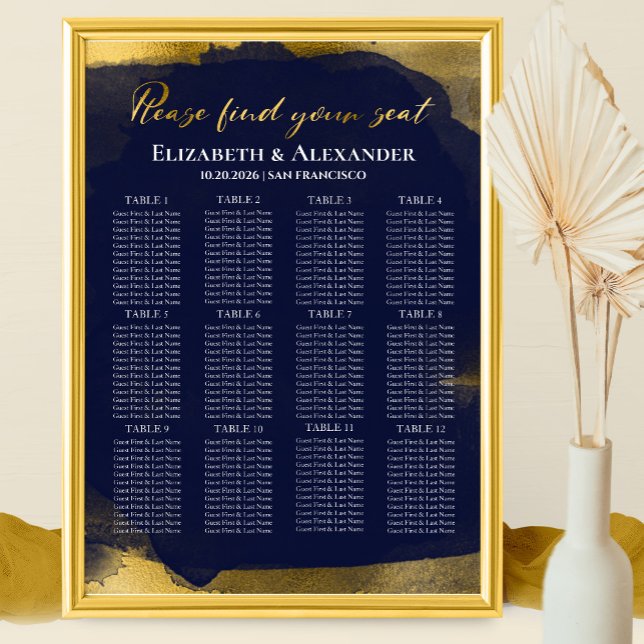 12 Table Navy Blue Abstract Wedding Seating Chart (Creator Uploaded)