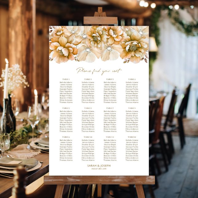 12 Table Orange Floral Wedding Seating Chart (Creator Uploaded)