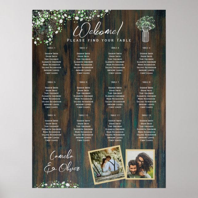 12 Table Rustic Wood Gypsophila PHOTO SEATING Foam Poster (Front)