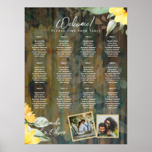 12 Table Rustic Wood SUNFLOWERS PHOTO SEATING Poster