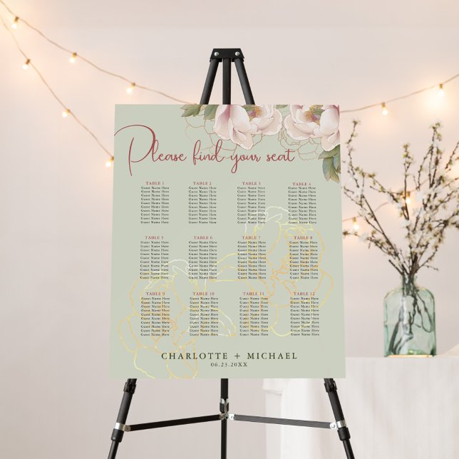 12 Table Sage & Blush Floral Wedding Seating Chart (Creator Uploaded)