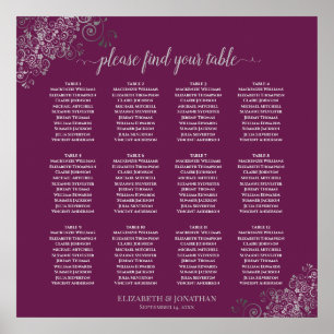 12 Table Silver on Cassis Wedding Seating Chart