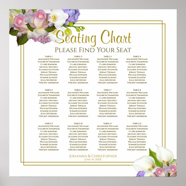 12 Table Wedding Seating Chart Floral Pastel (Front)