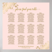 12 Tableau Blush Pink & Gold Mariage Seating Chart