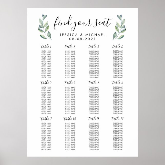 12 Tableau Grand Mariage 192 Invités Tableau de si (Devant)