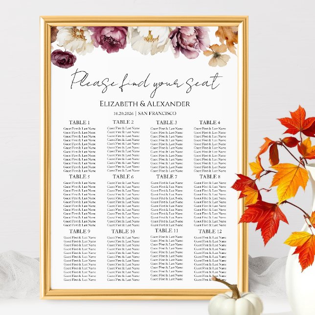 12 Tableau Mariage floral Bourgogne (Créateur téléchargé)