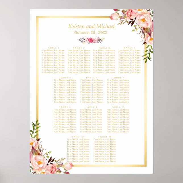 12 Tableaux Mariage Tableau Siège Classy Chic Flor (Devant)