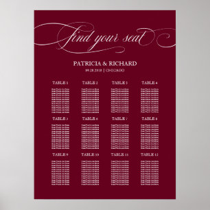12 Tables Burgundy Marsala Wedding Seating Plan Poster