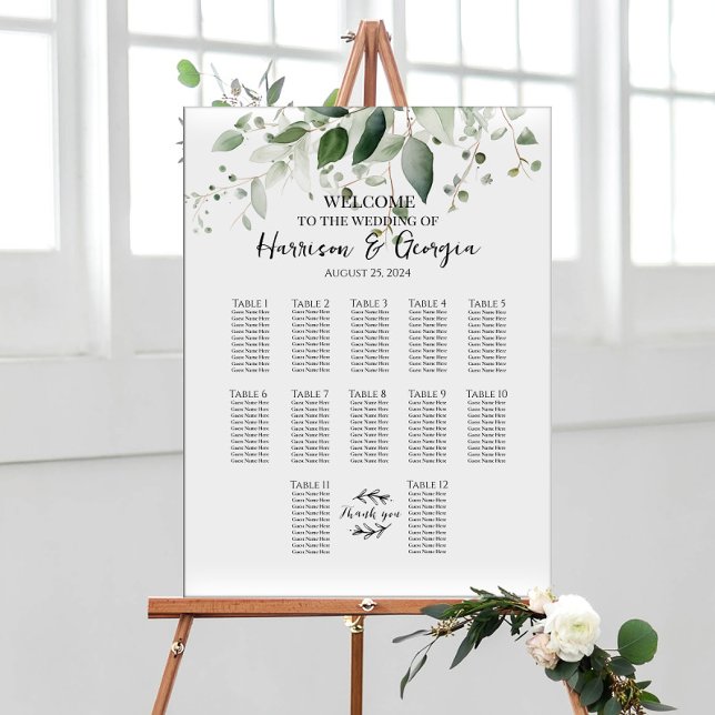 12 tables greenery elegant wedding seating chart (Creator Uploaded)