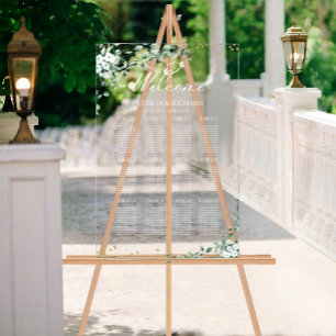 12 Tables Greenery Wedding Seating Plan  Acrylic Sign