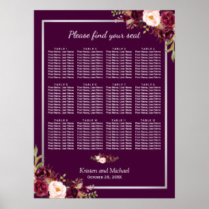 12 Tables Plum Purple Floral Mariage Tableau de si
