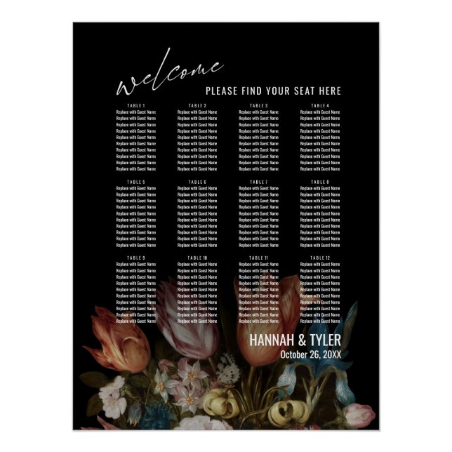 12 Tables Seating Chart with Dutch Master Florals (Front)