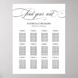 12 Tables Wedding Seating Plan Black Script Poster