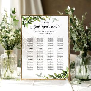 12 Tables Wedding Seating Plan Elegant Greenery Poster