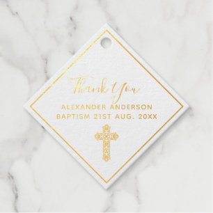 12 Thank You BAPTISM REAL FOIL Christening Cross Favour Tags