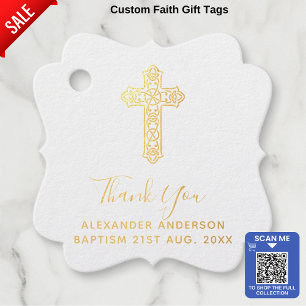 12 Thank You BAPTISM REAL FOIL Christening Cross Favour Tags