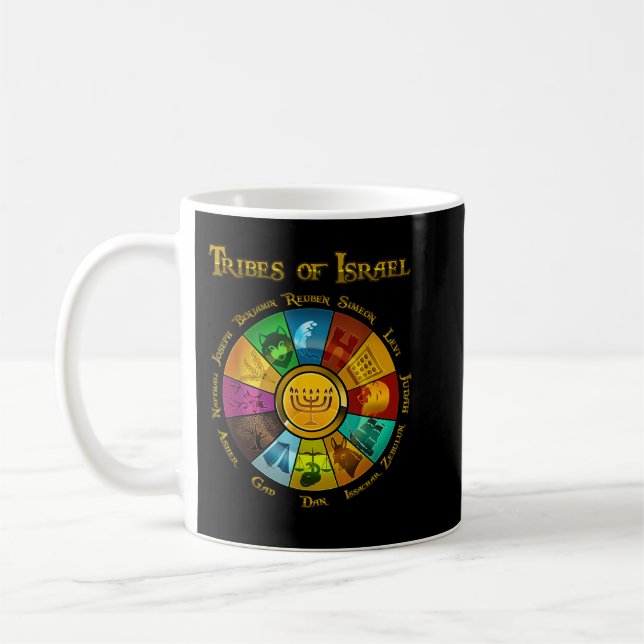 12 Twelve Tribes Of Israel Hebrew Jewish Israelite Coffee Mug (Left)