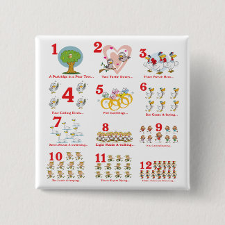 12 twelves days of christmas complete 2 inch square button